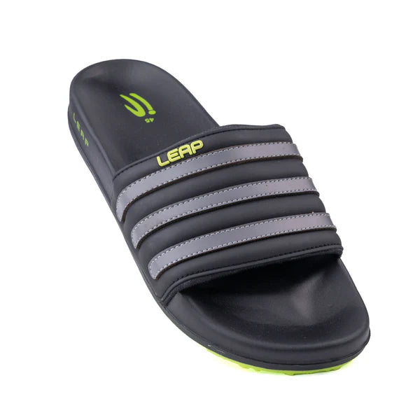 Black Triple Strap Slides for Men – Soft Cushion Comfort Slippers