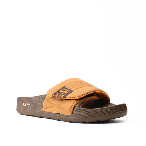 Men’s Cozy Brown Slides by Leap – Soft Sole Casual Slippers