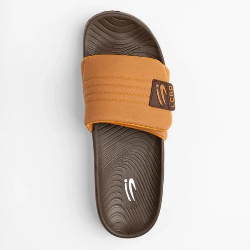 Men’s Cozy Brown Slides by Leap – Soft Sole Casual Slippers