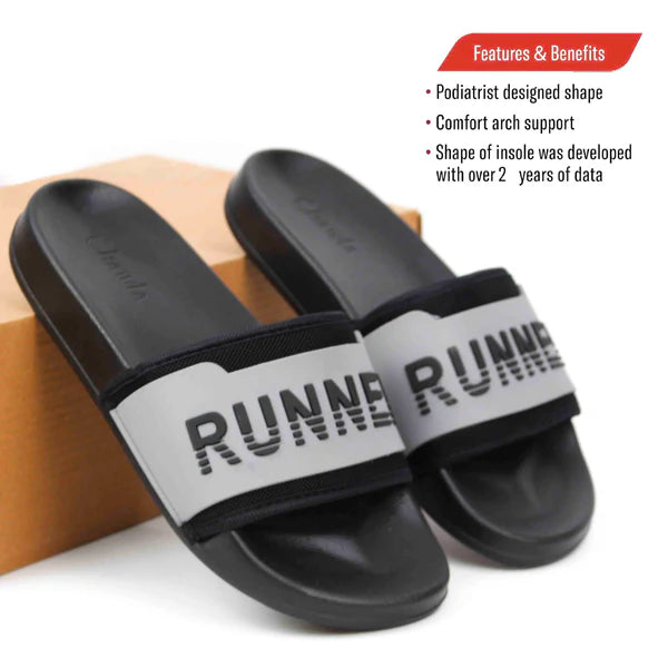 Grey Stylish Runner Slides – Casual Comfort for Men